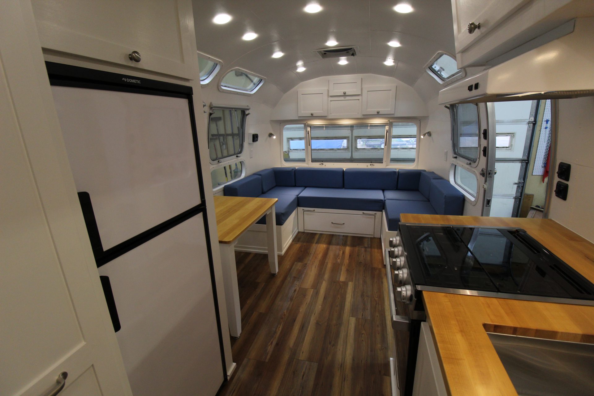 Inside of a completed Commercial Airstream which has been completely restored and modernized